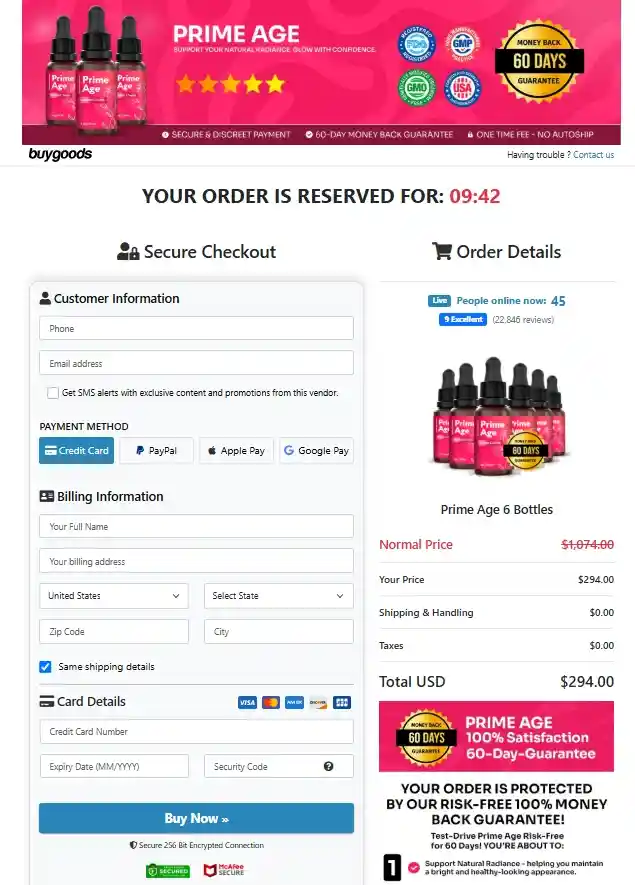 Prime Age Prime Age Order Page
